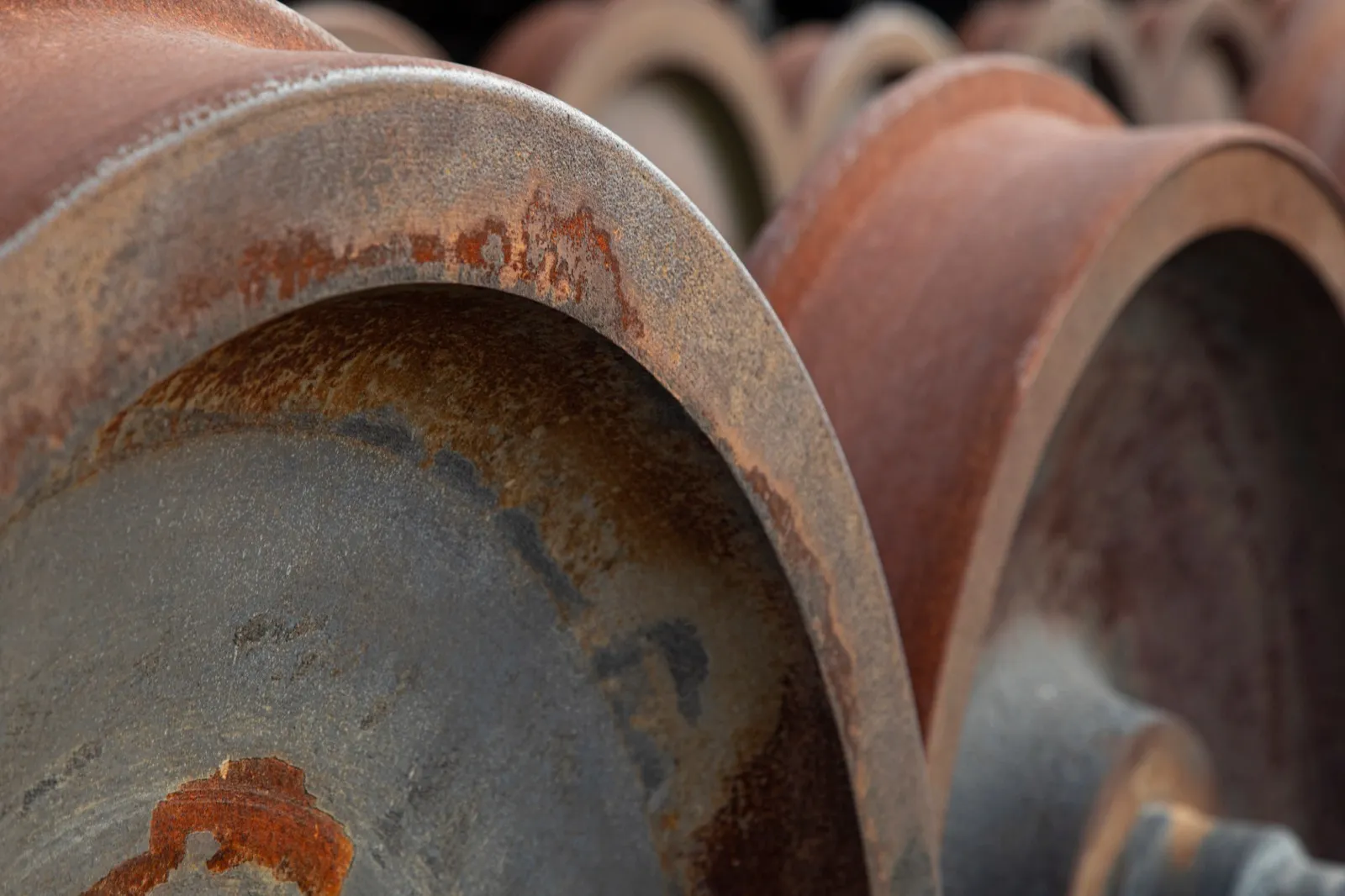 Worn crane wheels ready for replacement at UTEC Industrial